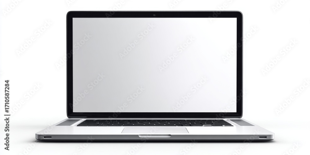 Poster blank laptop screen on a minimalistic white background ready for customization and creative displays