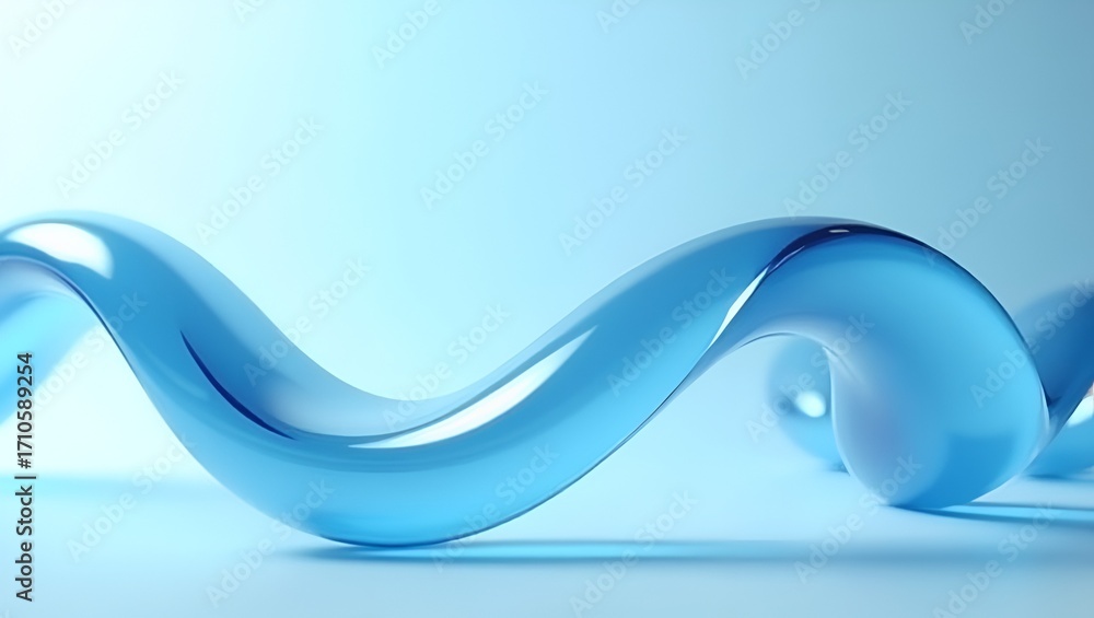 Poster a sleek, glossy ribbon of transparent glass with a subtle blue gradient, flowing in smooth three-dim