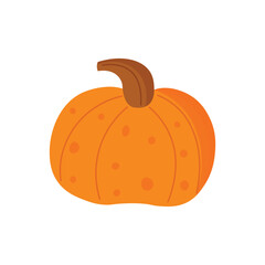 Cartoon orange pumpkin with stem, flat illustration isolated