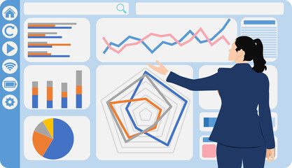 データを分析するビジネスウーマンのイラスト