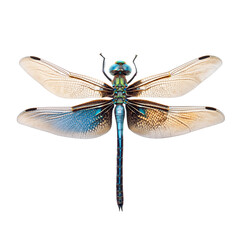 A shimmering dragonfly on transparent background top view