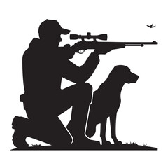 Naklejka premium Hunter with dog and rifle silhouette