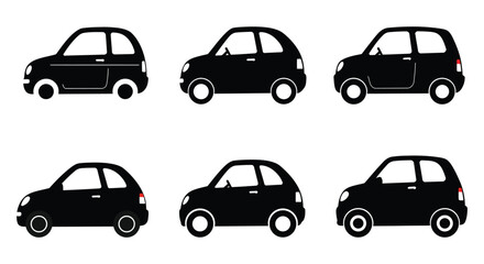 Illustrative depiction of six identical small cars in black silhouette style