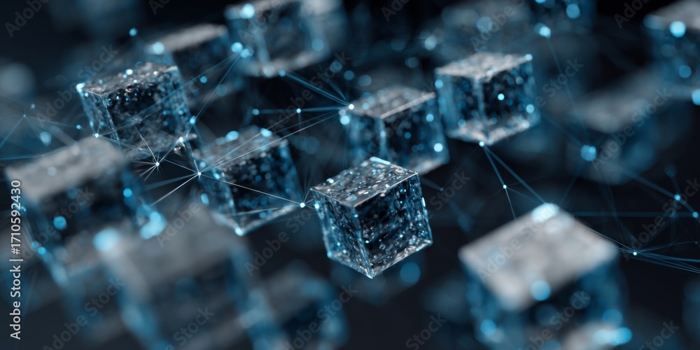 Aufkleber abstract network with glowing cubes and digital connections representing data exchange and technolog