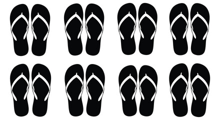 Black and white flip flops arranged in a symmetrical grid pattern