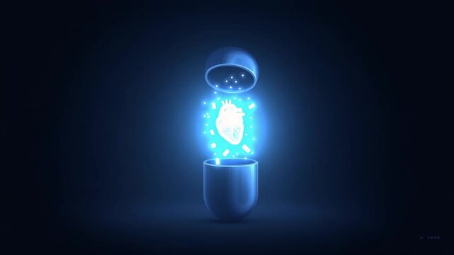 Glowing heart in capsule