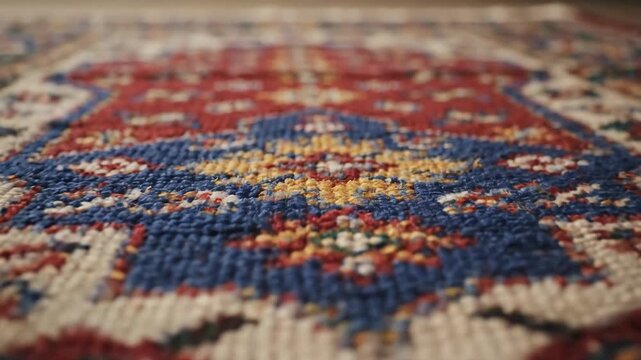 Close up of a colorful woven rug texture.
