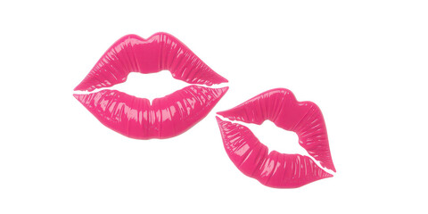 Two pink lipstick kiss marks isolated on transparent background