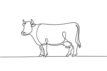 Minimalist single line drawing of a standing cow