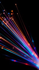 Colorful light fibers on black background