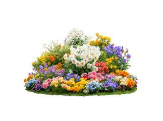 Vibrant colorful flower garden bed isolated on black background, Isolated On White, Png Transparent