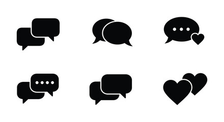 Simple black speech bubble and heart icons for communication design
