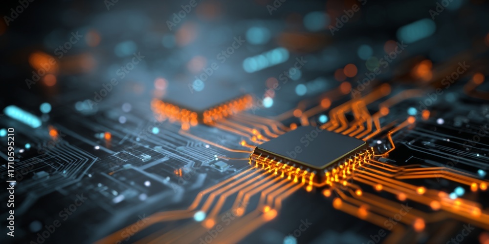 Aufkleber abstract technology background with ai circuit board and digital connections for future innovation