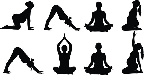 Prenatal yoga poses pregnancy exercises and fitness silhouette
