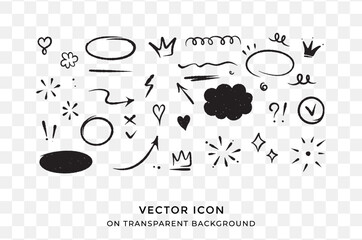 Handdrawn doodle vector icons set for notes and highlighting