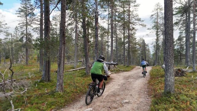 Father and Son MTB Ride in Lapland, Drone Follow