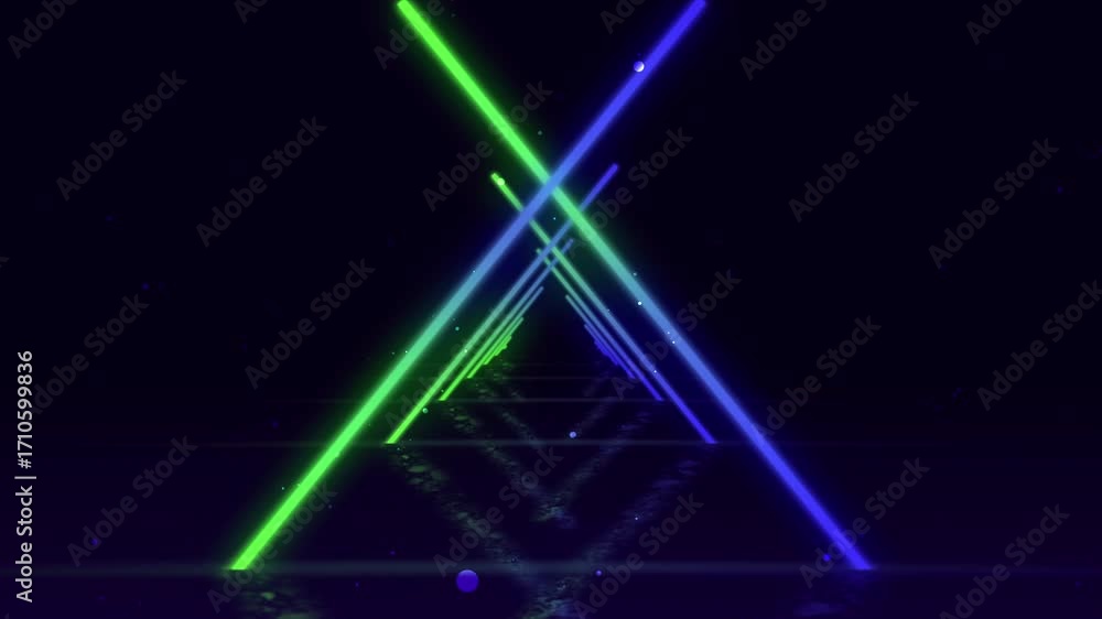Poster endless futuristic tunnel with neon light, abstract geometric pattern background animation