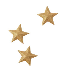 Three golden stars isolated on transparent background