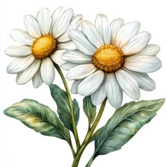 白い背景の水彩デイジーの花のイラスト