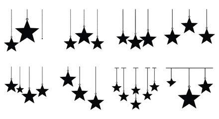 Black stars hanging from lines a simple decorative design illustration