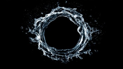 Dynamic water splash ring on black background