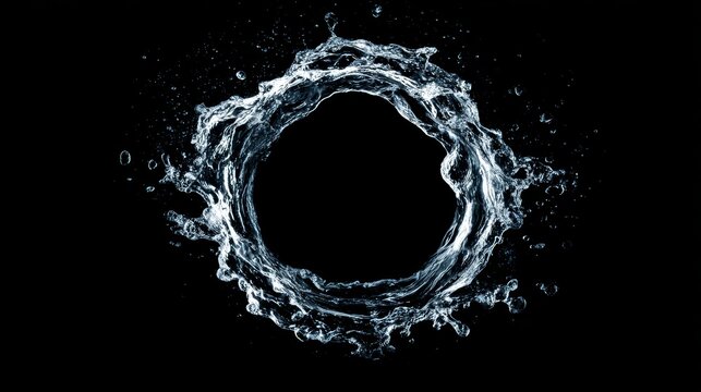 Dynamic water splash ring on black background