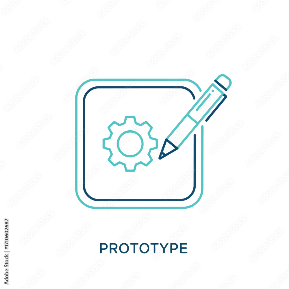Wall mural vector illustration of prototype icon, representing design process with gear and pencil for creating