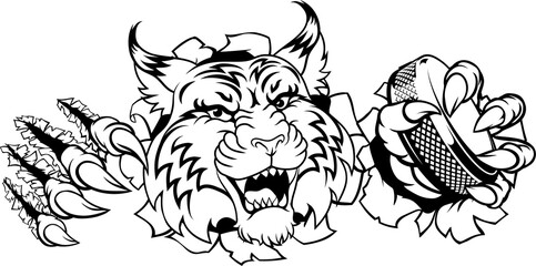 Wildcat Bobcat Ice Hockey Team Cartoon Mascot