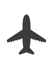 A solid grey silhouette icon of a large passenger airplane with multiple engines, seen from a top-down view.