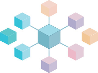 Obraz premium Abstract geometric diagram with connected hexagonal elements and colorful accents