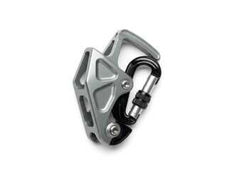 Obraz premium a belay device aluminum gray carabiner attached