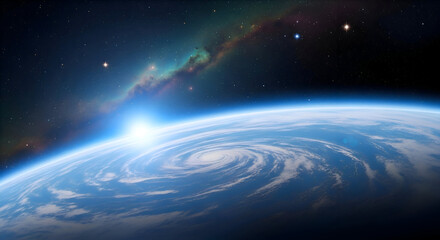 Fototapeta premium View of Earth from Space with Hurricane and Nebula