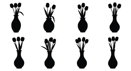 Silhouettes of tulip bouquets in vases a repeating pattern design