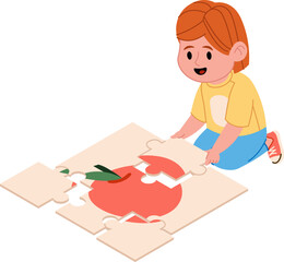 Girl Playing Apple Puzzle