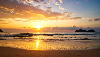 Golden sunset over tranquil beach (1)