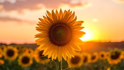 Obraz premium Sunflower field at sunset (1)