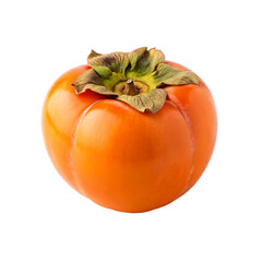 Fresh ripe persimmon fruit with vibrant orange skin, isolated on a transparent background, high-quality PNG image perfect for healthy food concepts, nutrition design, grocery advertising, digital art