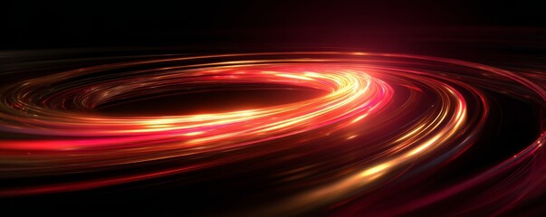 Dynamic vortex of glowing red and orange light streaks in dark space