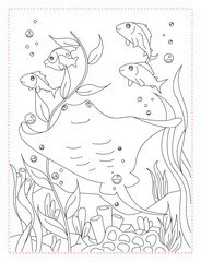 Manta Ray Flight Underwater Coloring Page: Majestic Ocean Life Art