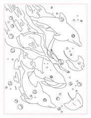 Underwater Dive in a Submarine Coloring Page: An Adventure Ocean Scene

