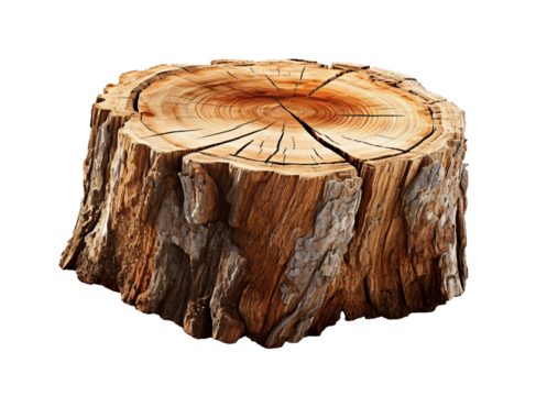 Rustic wooden tree stump with visible rings and bark texture