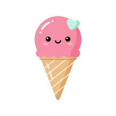 Cute pink ice cream cone with a heart, isolated on transparent background