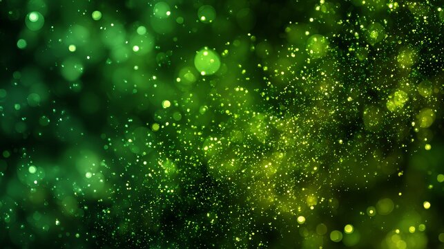 Vibrant green and yellow bokeh light background with sparkling effects