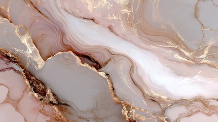 Elegant abstract marble texture with gold accents in soft pink and beige tones