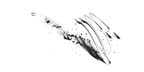 Naklejka premium Dynamic Black Ink Splatter and Brush Strokes on White.