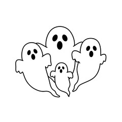 Family of Ghosts Together &ndash; Cute Halloween Cartoon Ghost Group Illustration for Kids and Party Posters