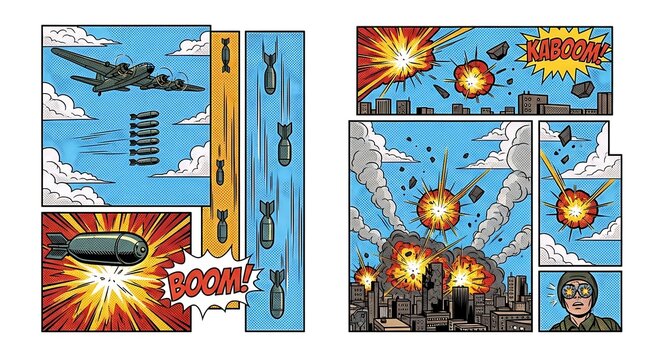 Bombing Raid Comic Book Panel.