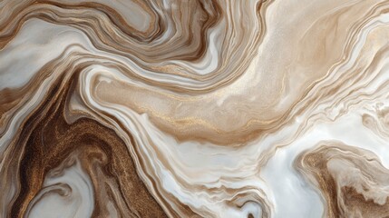 Abstract fluid art in earthy tones with swirling patterns and gold highlights