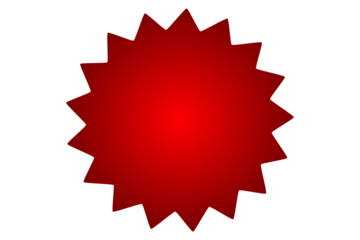 Red starburst badge shape for sale label, discount sticker, promotional tag, price badge, and marketing design on transparent background