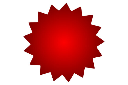 Red starburst badge shape for sale label, discount sticker, promotional tag, price badge, and marketing design on transparent background